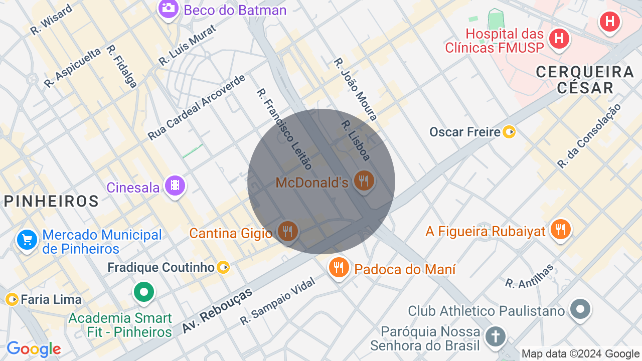 Mapa da localização — Pinheiros, São Paulo